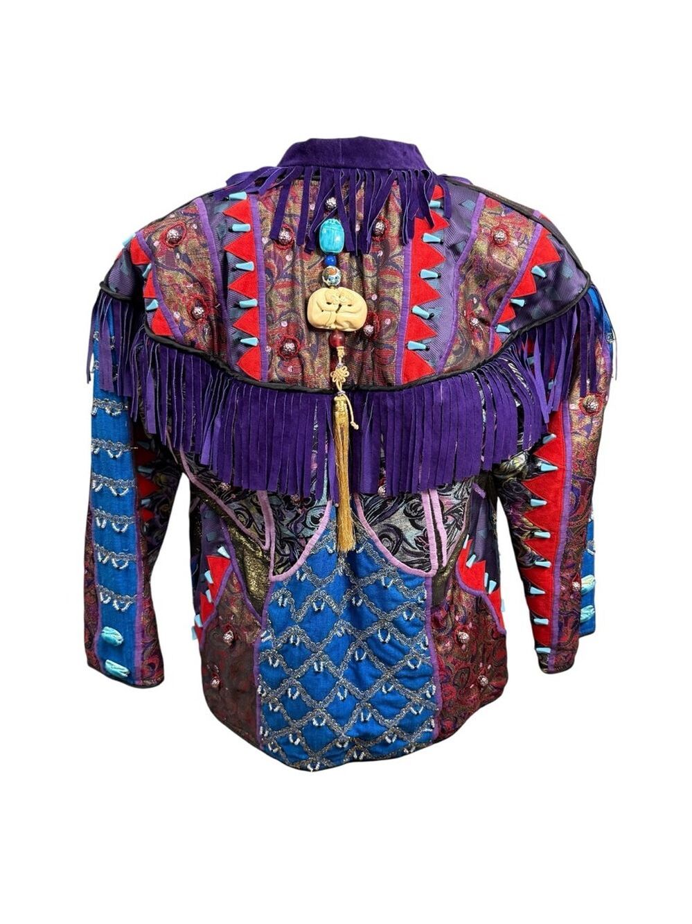 Vintage Judith Roberts Mexico Patchwork Fringe Jacket Beaded Western L/XL - Picture 12 of 16